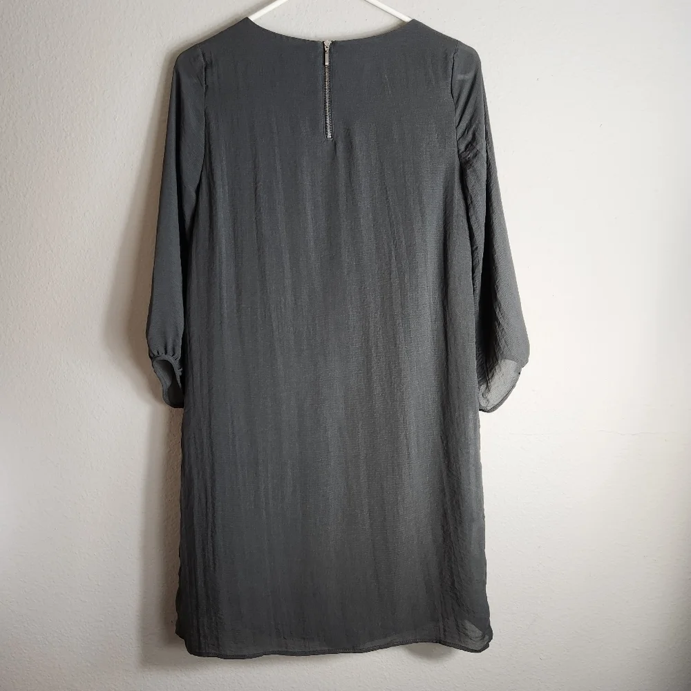 H&M Womens Gray Semi-Sheer Long Sleeve Shift Dress-Size 4 (NWT)